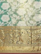 Turquoise Tissue Silk Woven Zari Design Floral Saree with Unstitched Blouse - Hiral Fashion