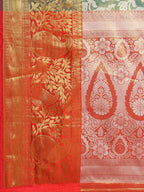 Turquoise Tissue Silk Woven Zari Design Floral Saree with Unstitched Blouse - Hiral Fashion