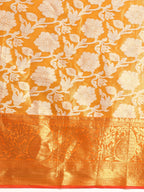 Yellow Tissue Silk Woven Zari Design Floral Saree with Unstitched Blouse - Hiral Fashion
