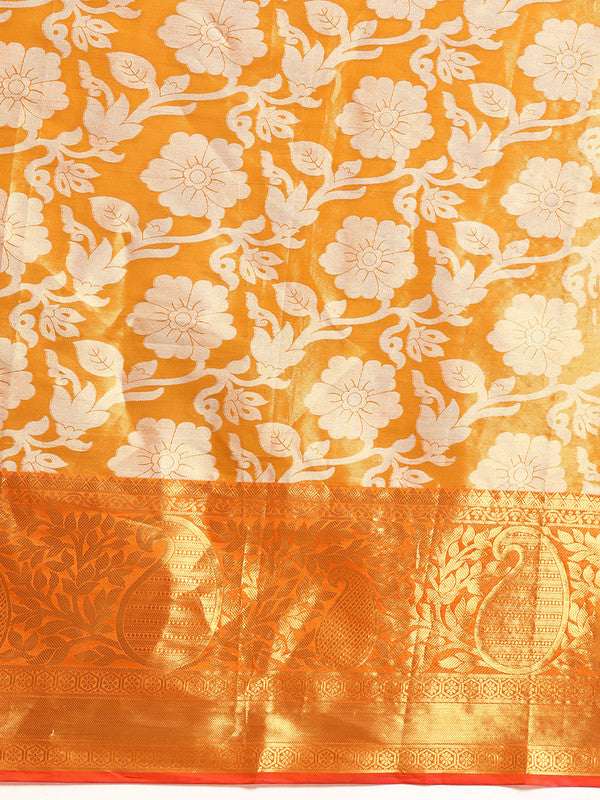 Yellow Tissue Silk Woven Zari Design Floral Saree with Unstitched Blouse - Hiral Fashion