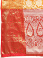 Yellow Tissue Silk Woven Zari Design Floral Saree with Unstitched Blouse - Hiral Fashion