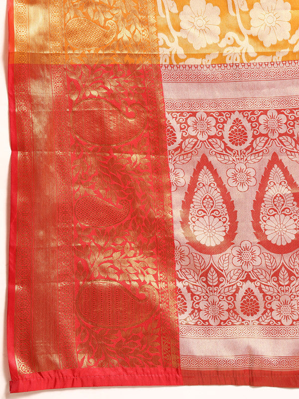 Yellow Tissue Silk Woven Zari Design Floral Saree with Unstitched Blouse - Hiral Fashion