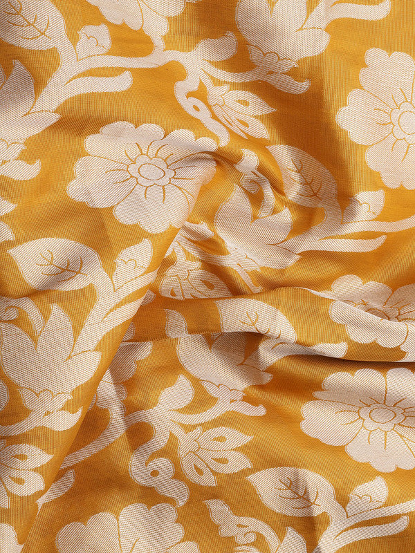 Yellow Tissue Silk Woven Zari Design Floral Saree with Unstitched Blouse - Hiral Fashion