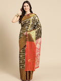 Black Silk Blend Woven Zari Design Striped Saree with Unstitched Blouse - Hiral Fashion