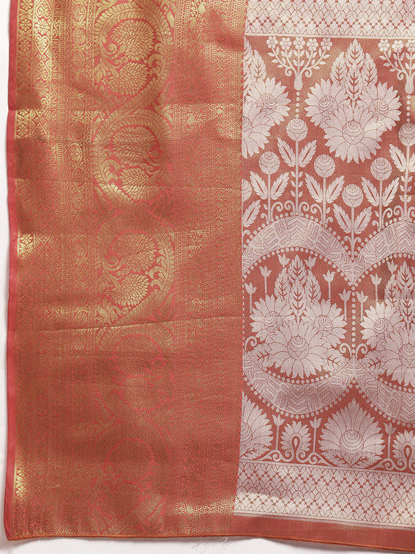 Green Silk Blend Woven Zari Design Striped Saree with Unstitched Blouse - Hiral Fashion