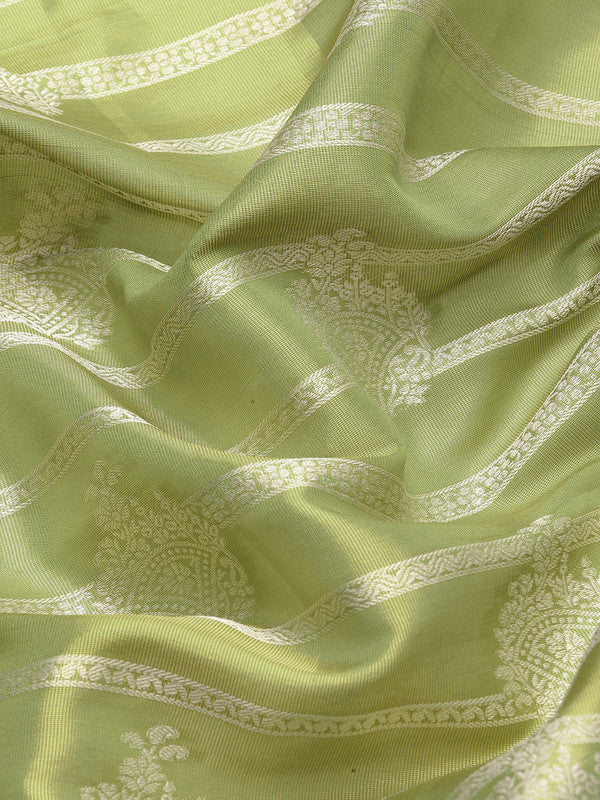 Green Silk Blend Woven Zari Design Striped Saree with Unstitched Blouse - Hiral Fashion