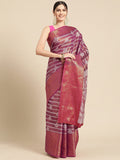 Pink Silk Blend Woven Zari Design Striped Saree with Unstitched Blouse - Hiral Fashion