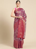 Pink Silk Blend Woven Zari Design Striped Saree with Unstitched Blouse - Hiral Fashion