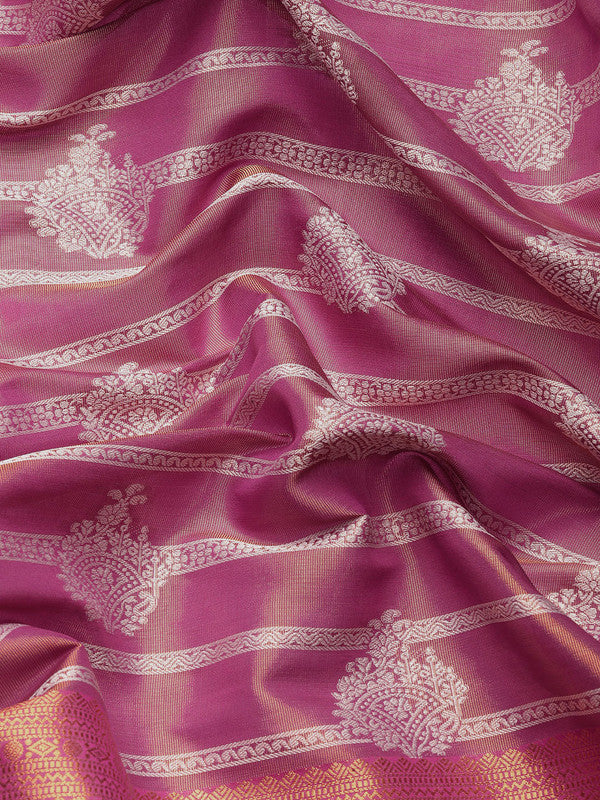 Pink Silk Blend Woven Zari Design Striped Saree with Unstitched Blouse - Hiral Fashion
