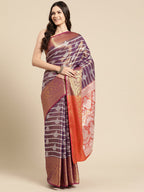 Purple Silk Blend Woven Zari Design Striped Saree with Unstitched Blouse - Hiral Fashion