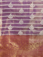 Purple Silk Blend Woven Zari Design Striped Saree with Unstitched Blouse - Hiral Fashion