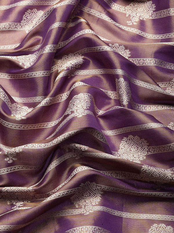 Purple Silk Blend Woven Zari Design Striped Saree with Unstitched Blouse - Hiral Fashion