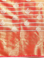 Red Silk Blend Woven Zari Design Striped Saree with Unstitched Blouse - Hiral Fashion