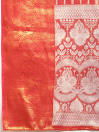 Red Silk Blend Woven Zari Design Striped Saree with Unstitched Blouse - Hiral Fashion