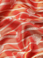 Red Silk Blend Woven Zari Design Striped Saree with Unstitched Blouse - Hiral Fashion
