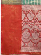 Turquoise Silk Blend Woven Zari Design Striped Saree with Unstitched Blouse - Hiral Fashion
