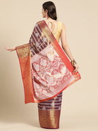 Purple Silk Blend Woven Zari Design Striped Saree with Unstitched Blouse - Hiral Fashion