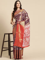 Purple Silk Blend Woven Zari Design Striped Saree with Unstitched Blouse - Hiral Fashion