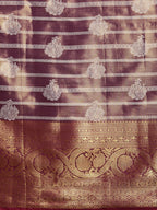 Purple Silk Blend Woven Zari Design Striped Saree with Unstitched Blouse - Hiral Fashion