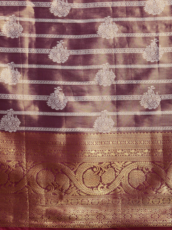 Purple Silk Blend Woven Zari Design Striped Saree with Unstitched Blouse - Hiral Fashion