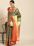 Black Art Silk Woven Zari Design Floral Saree with Unstitched Blouse - Hiral Fashion