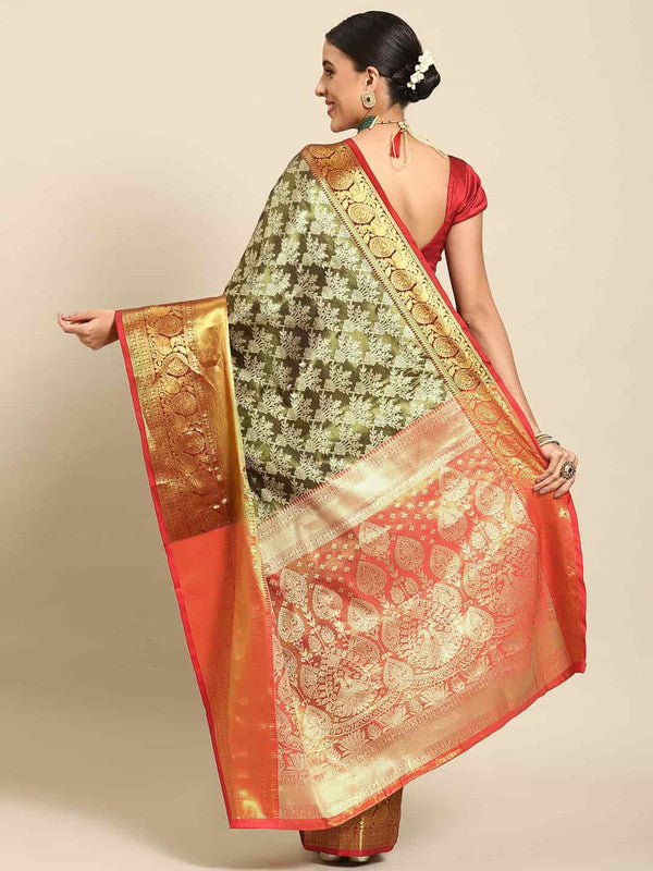 Black Art Silk Woven Zari Design Floral Saree with Unstitched Blouse - Hiral Fashion