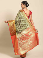 Black Art Silk Woven Zari Design Floral Saree with Unstitched Blouse - Hiral Fashion