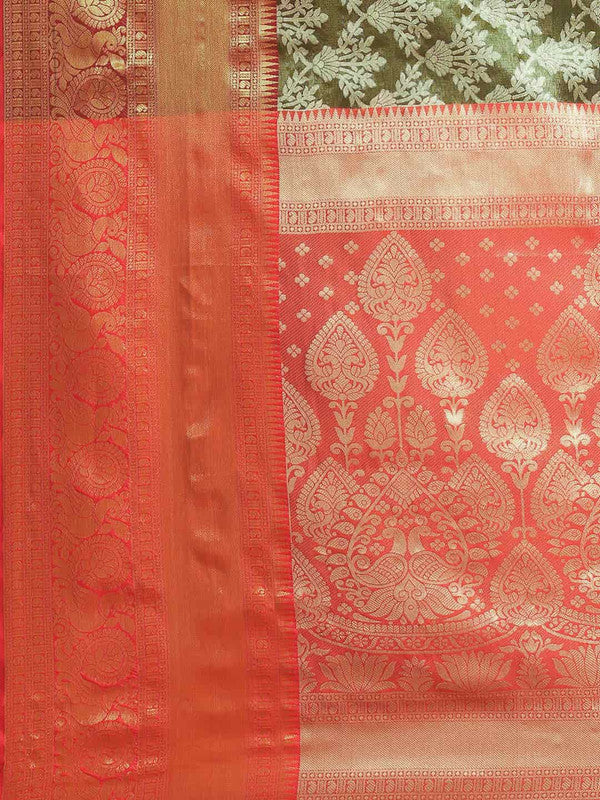 Black Art Silk Woven Zari Design Floral Saree with Unstitched Blouse - Hiral Fashion