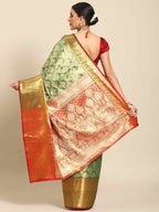 Green Art Silk Woven Zari Design Floral Saree with Unstitched Blouse - Hiral Fashion