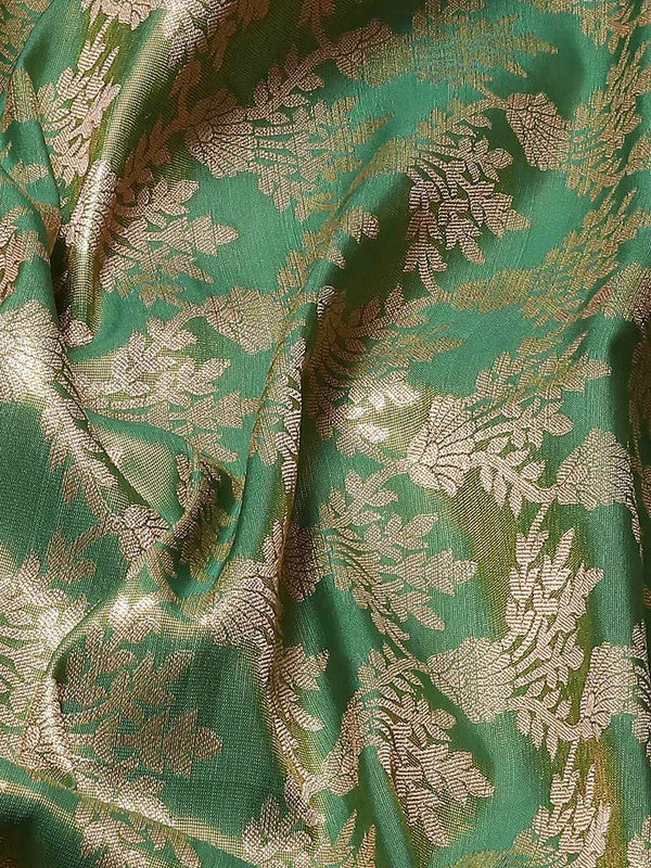 Green Art Silk Woven Zari Design Floral Saree with Unstitched Blouse - Hiral Fashion