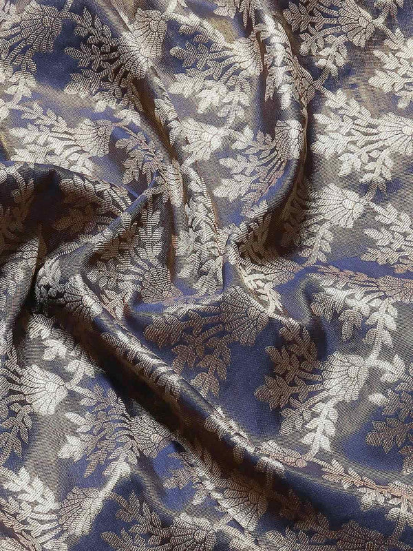 Navy Blue Art Silk Woven Zari Design Floral Saree with Unstitched Blouse - Hiral Fashion