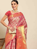 Pink Art Silk Woven Zari Design Floral Saree with Unstitched Blouse - Hiral Fashion