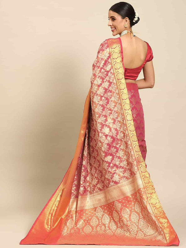 Pink Art Silk Woven Zari Design Floral Saree with Unstitched Blouse - Hiral Fashion