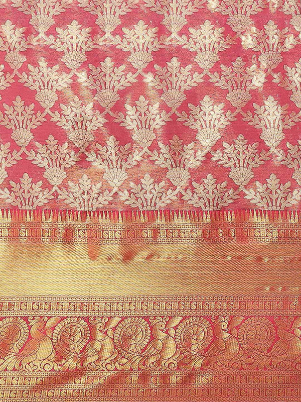 Pink Art Silk Woven Zari Design Floral Saree with Unstitched Blouse - Hiral Fashion