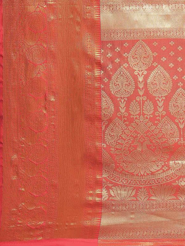 Pink Art Silk Woven Zari Design Floral Saree with Unstitched Blouse - Hiral Fashion