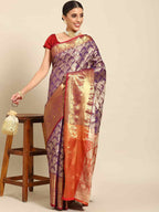 Purple Art Silk Woven Zari Design Floral Saree with Unstitched Blouse - Hiral Fashion