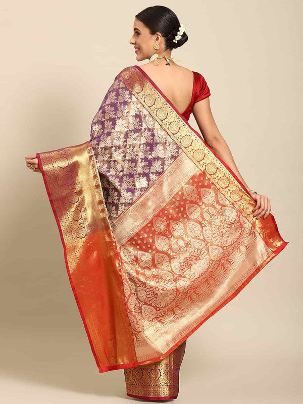Purple Art Silk Woven Zari Design Floral Saree with Unstitched Blouse - Hiral Fashion