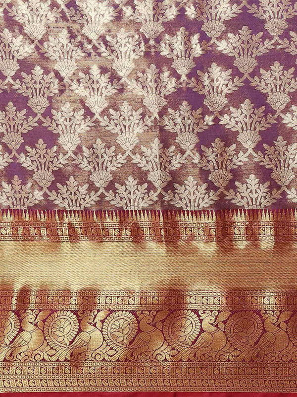 Purple Art Silk Woven Zari Design Floral Saree with Unstitched Blouse - Hiral Fashion