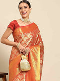 Red Art Silk Woven Zari Design Floral Saree with Unstitched Blouse - Hiral Fashion