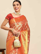Red Art Silk Woven Zari Design Floral Saree with Unstitched Blouse - Hiral Fashion