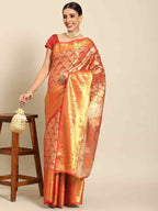 Red Art Silk Woven Zari Design Floral Saree with Unstitched Blouse - Hiral Fashion