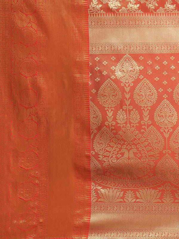 Red Art Silk Woven Zari Design Floral Saree with Unstitched Blouse - Hiral Fashion