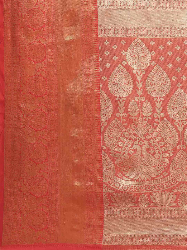 Turquoise Art Silk Woven Zari Design Floral Saree with Unstitched Blouse - Hiral Fashion