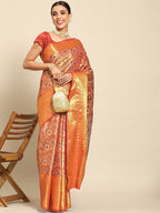 Hiral Fashion Red Kanjeevaram Art Silk Floral Woven Zari Design Saree