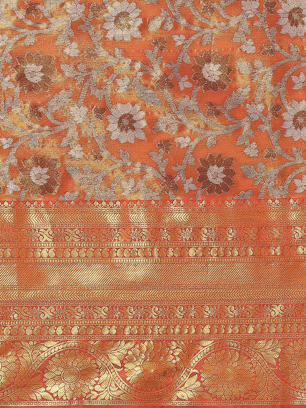 Hiral Fashion Red Kanjeevaram Art Silk Floral Woven Zari Design Saree