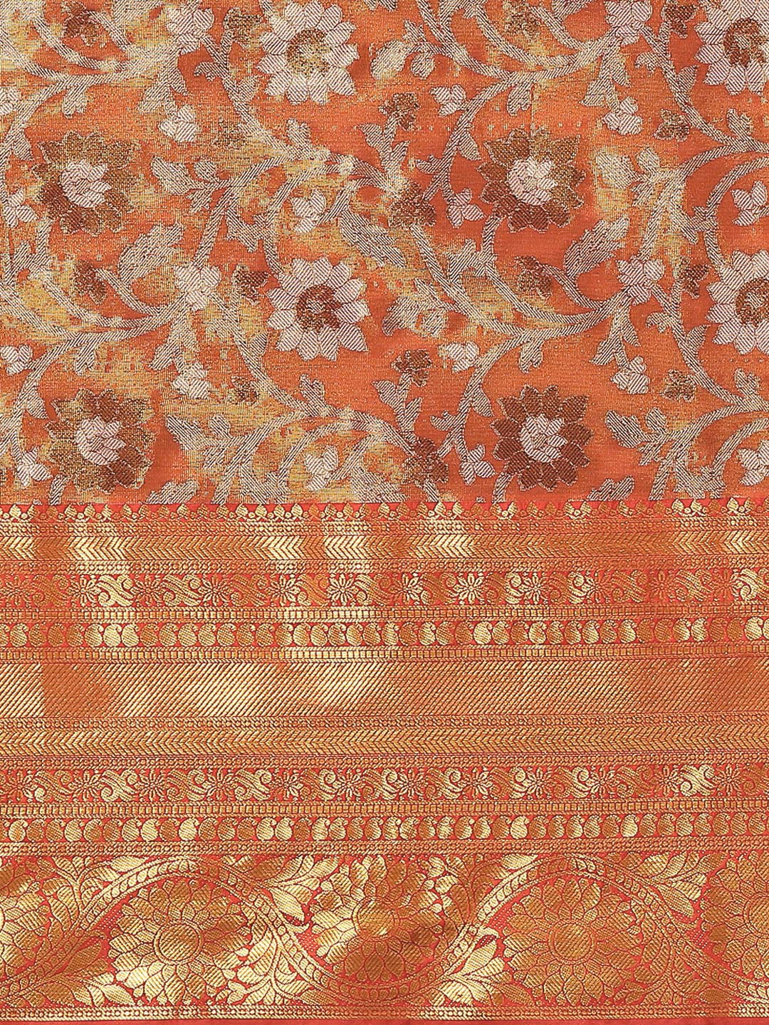 Hiral Fashion Red Kanjeevaram Art Silk Floral Woven Zari Design Saree