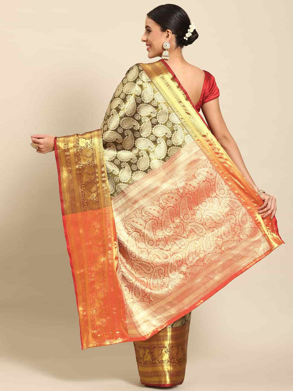 Black Art Silk Woven Zari Design Floral Saree with Unstitched Blouse - Hiral Fashion