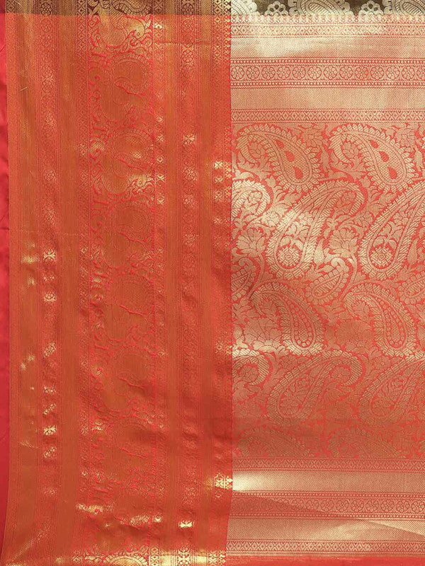 Black Art Silk Woven Zari Design Floral Saree with Unstitched Blouse - Hiral Fashion