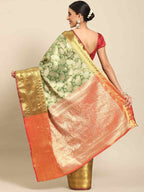 Green Art Silk Woven Zari Design Floral Saree with Unstitched Blouse - Hiral Fashion