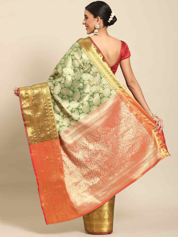 Green Art Silk Woven Zari Design Floral Saree with Unstitched Blouse - Hiral Fashion